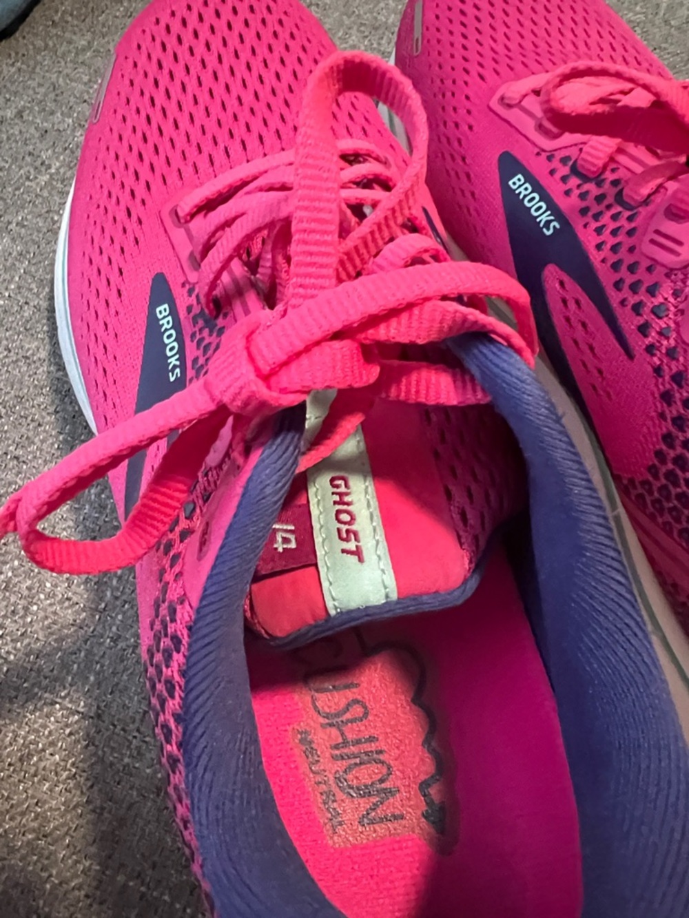 Brooks Ghost 14 Women's Running Shoes — Bright Pink and Navy/Gray Pair size 9M - Picture 14 of 15